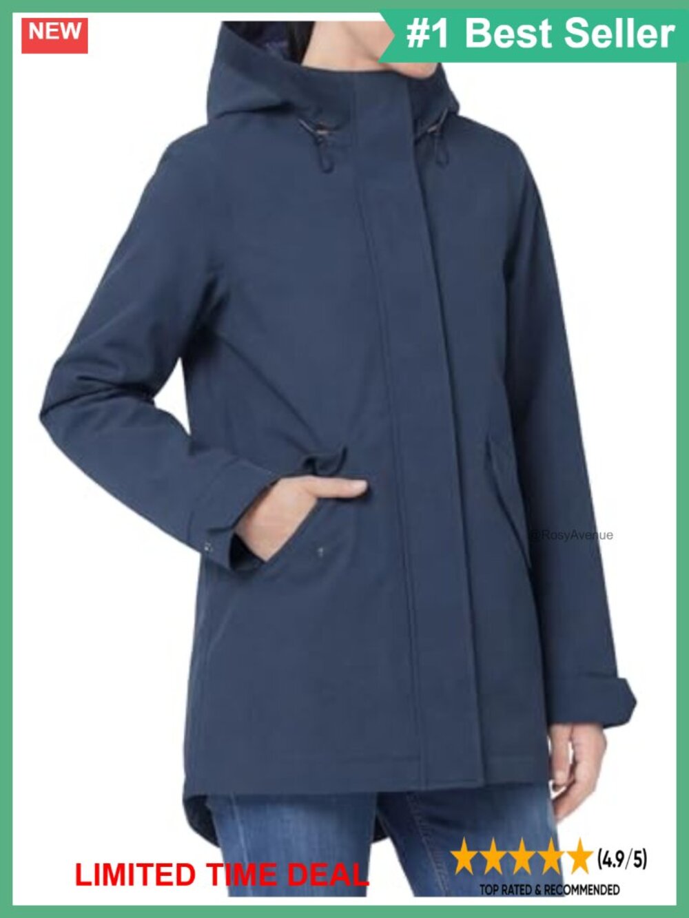 Rokka&Rolla Women's Water-Resistant Hooded Anorak Rain Trench Coat